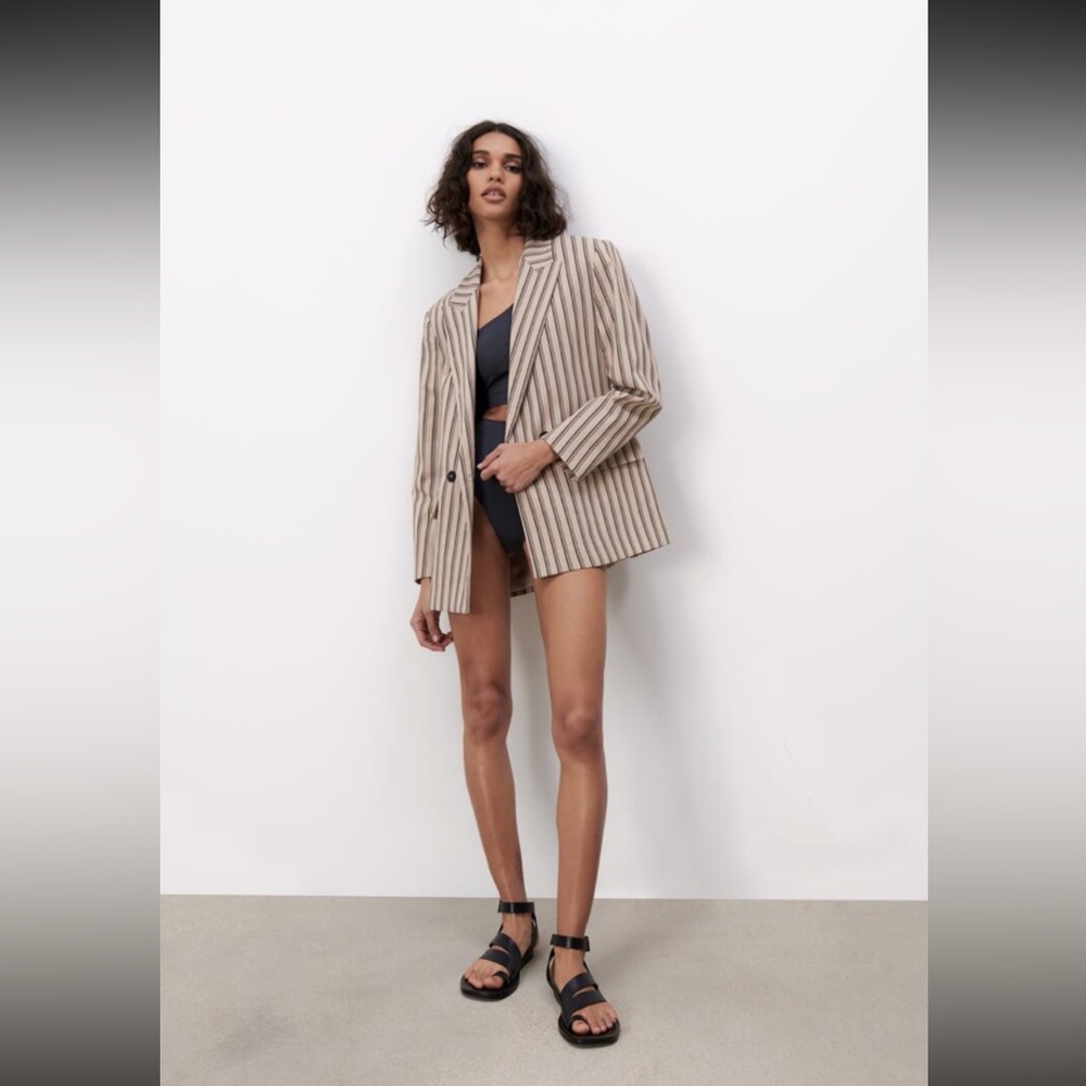 NWT Zara Blogger Favorite Double-Breasted Striped Oversized Blazer